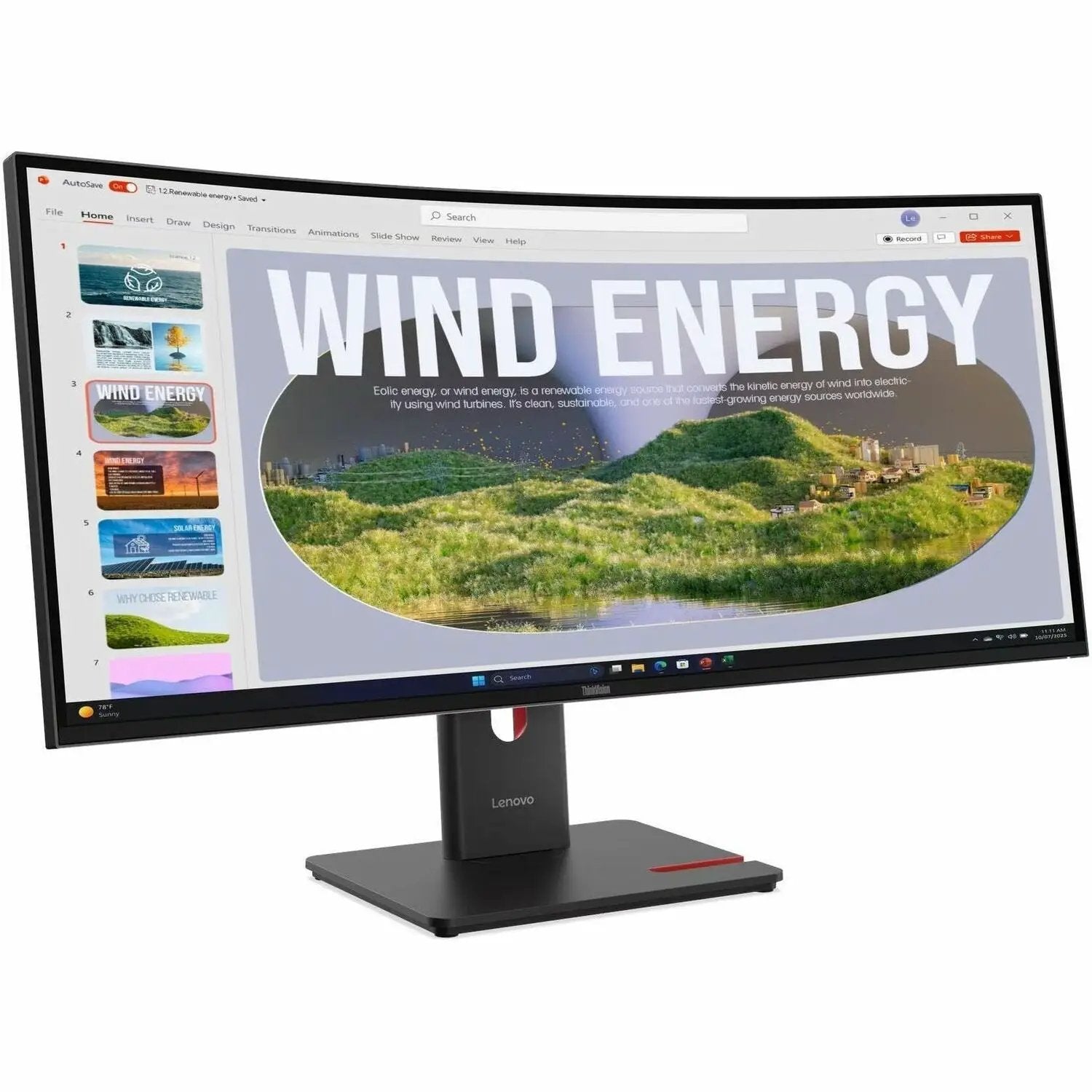 Lenovo ThinkVision T34WD-40 34-inch UW-QHD curved monitor, VA panel, black.