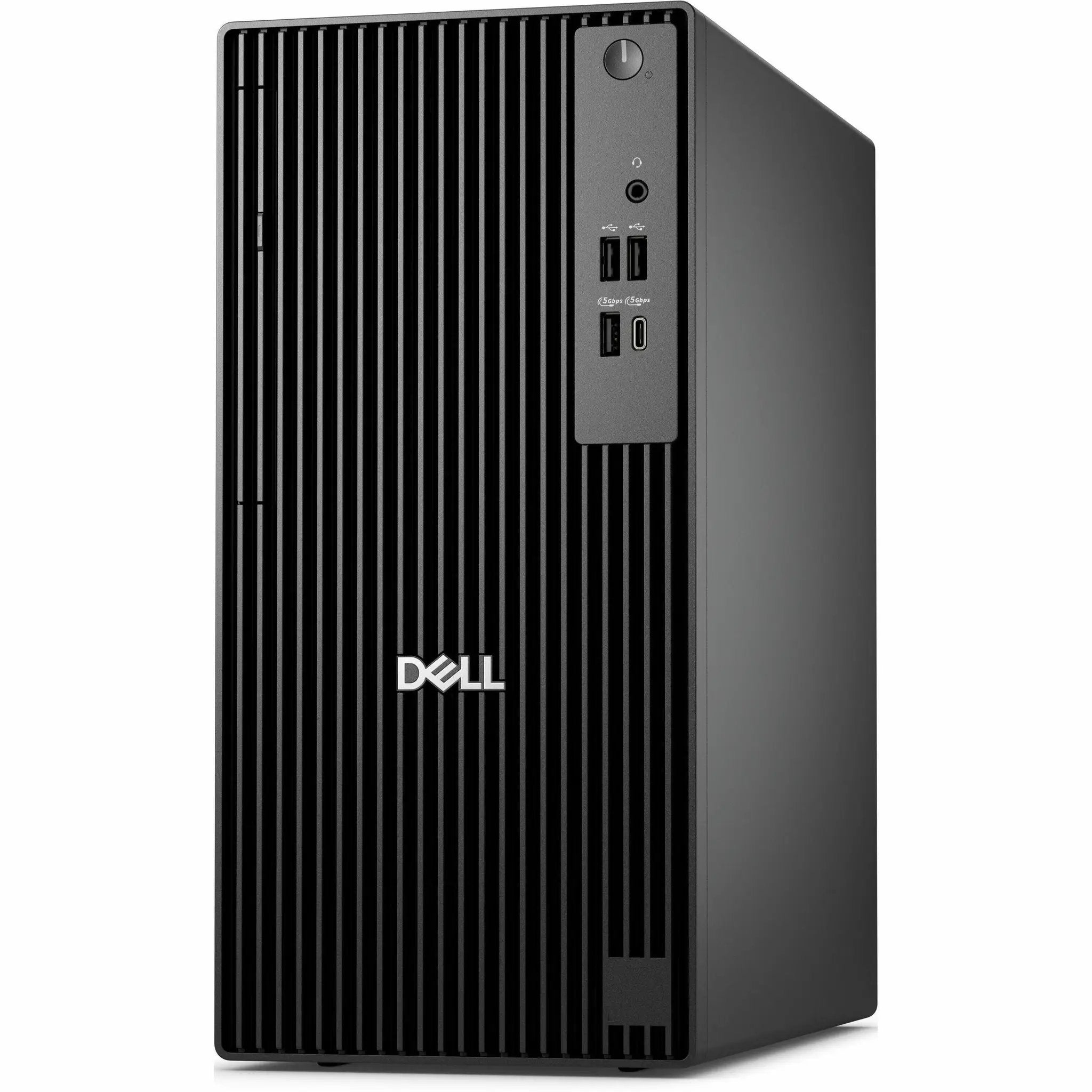 Dell QCT1255 Pro Tower desktop computer with a black chassis and front USB ports and headphone jack