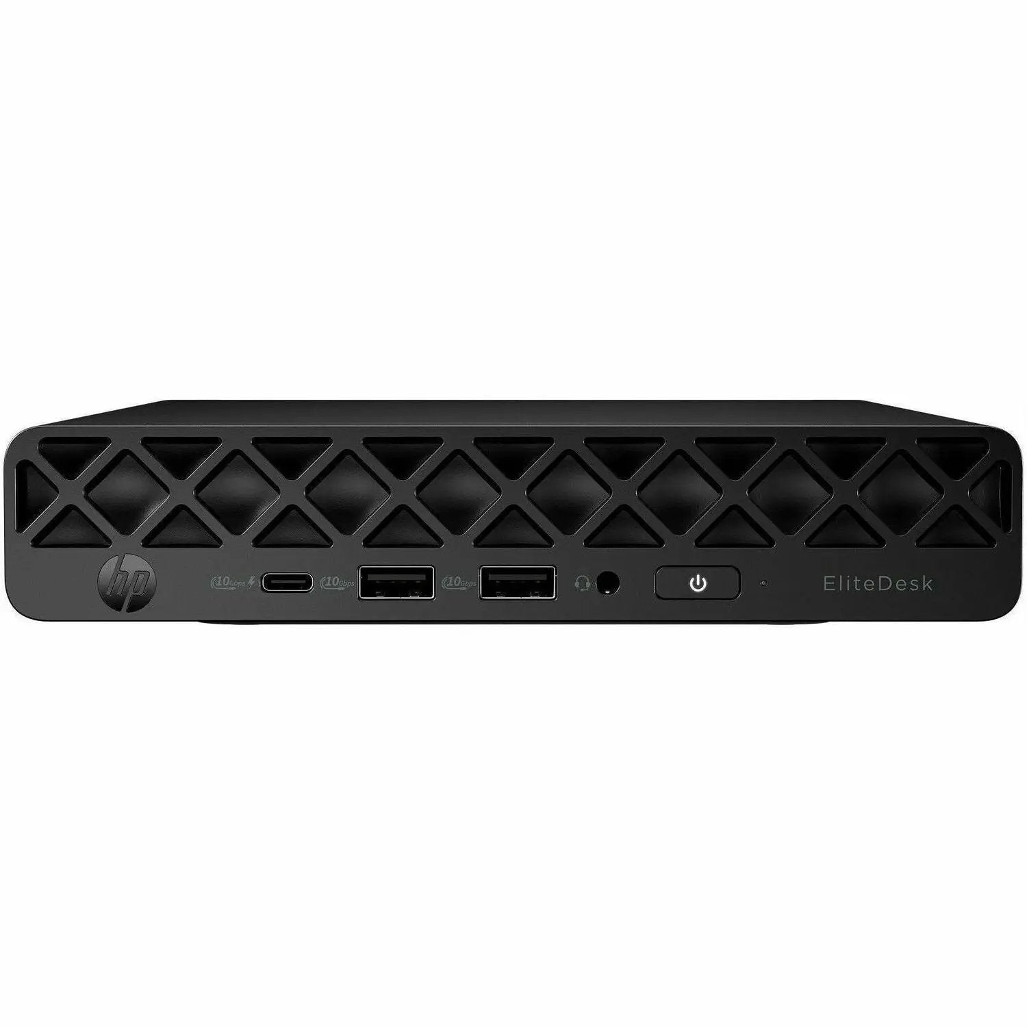 HP EliteDesk 8 G1a Mini Desktop black with HP logo and front USB-C/USB-A ports