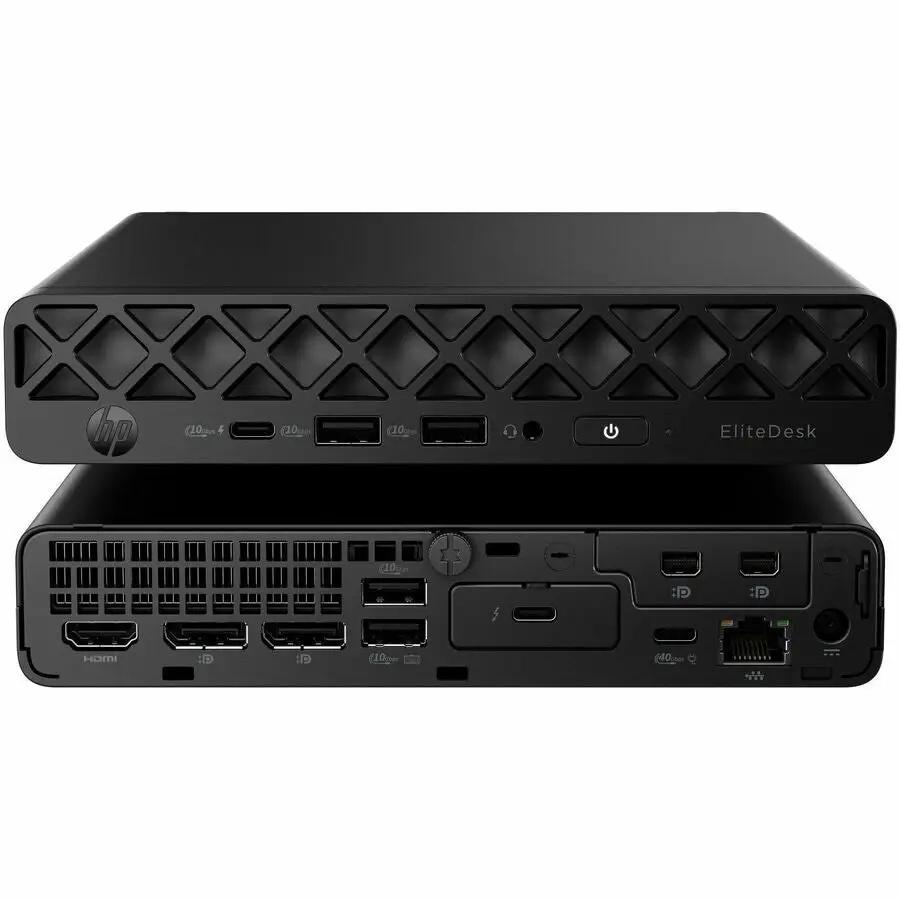 HP EliteDesk 8 G1a mini desktop PC in black with front USB ports and rear video and USB connections