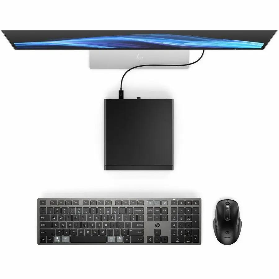 HP EliteDesk 8 G1a mini desktop with monitor, keyboard, and mouse (4 items)