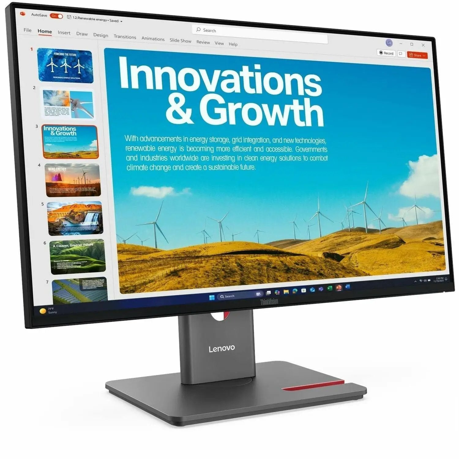 Lenovo ThinkVision P24QD-40 24-inch WQHD IPS monitor in Eclipse Black on a stand