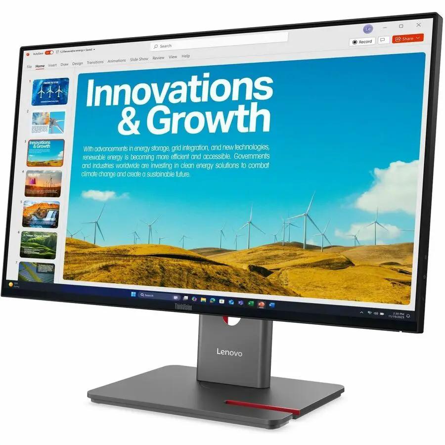 Lenovo ThinkVision P24QD-40 24-inch IPS monitor on gray stand with Lenovo logo
