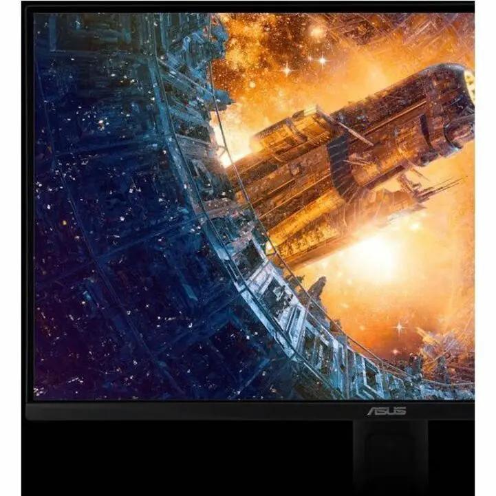 ASUS TUF VG32VQM5AZ 32-inch curved gaming monitor with black bezel on a black stand