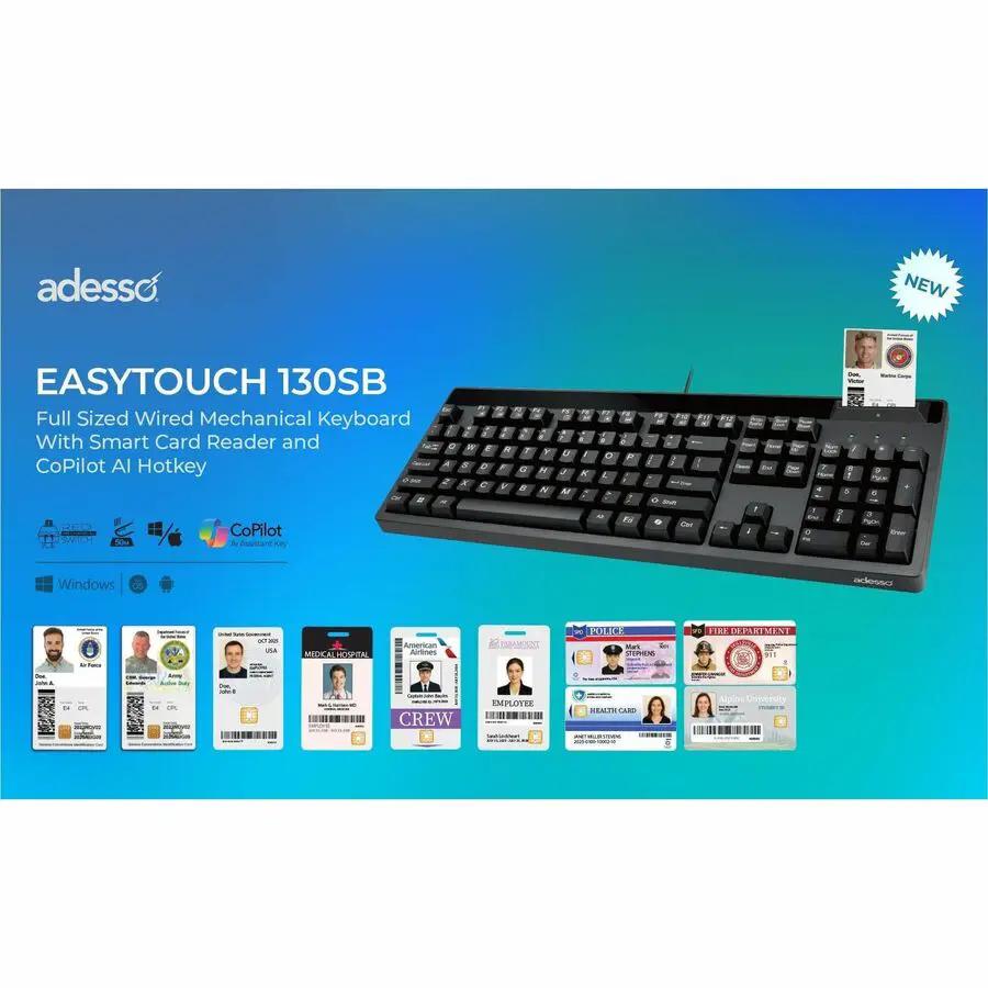 Adesso EasyTouch-130SB Desktop Mechanical Keyboard with Smart Card Reader