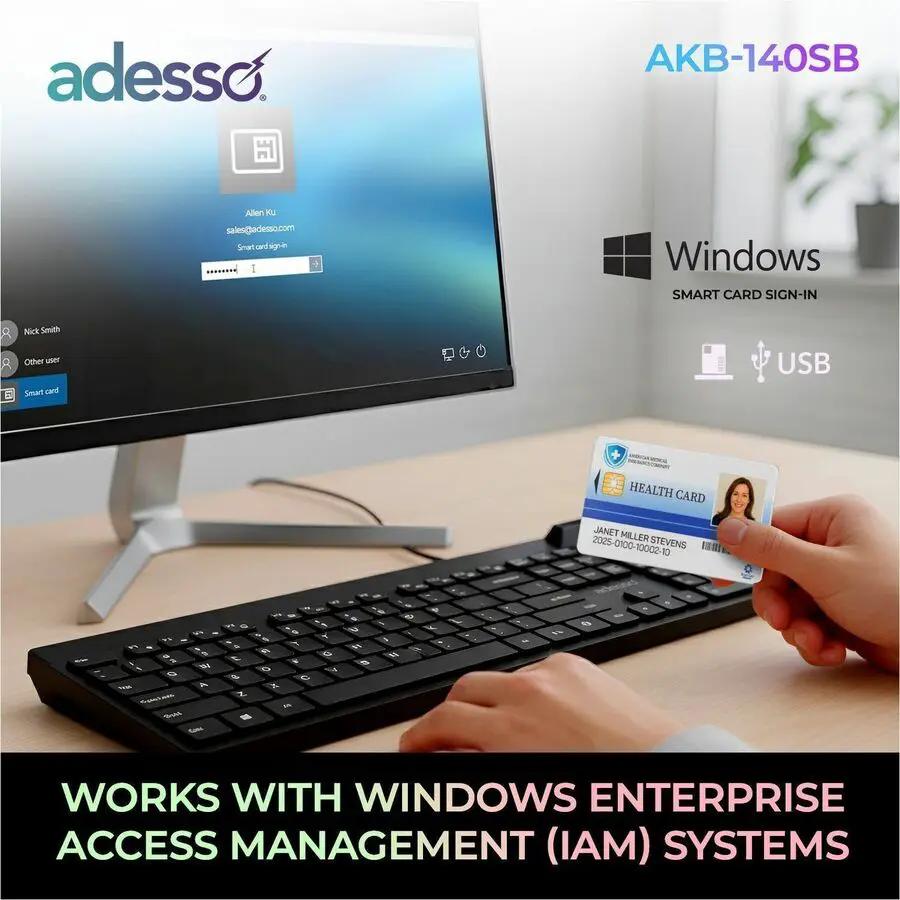 Adesso AKB-140SB Desktop Keyboard with Smart Card Reader
