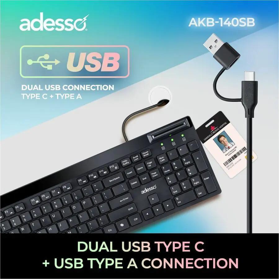 Adesso AKB-140SB Desktop Keyboard with Smart Card Reader