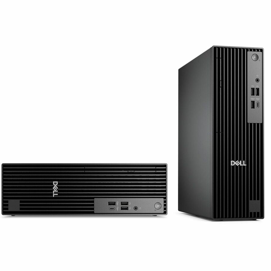 Two Dell desktop computers on a white background